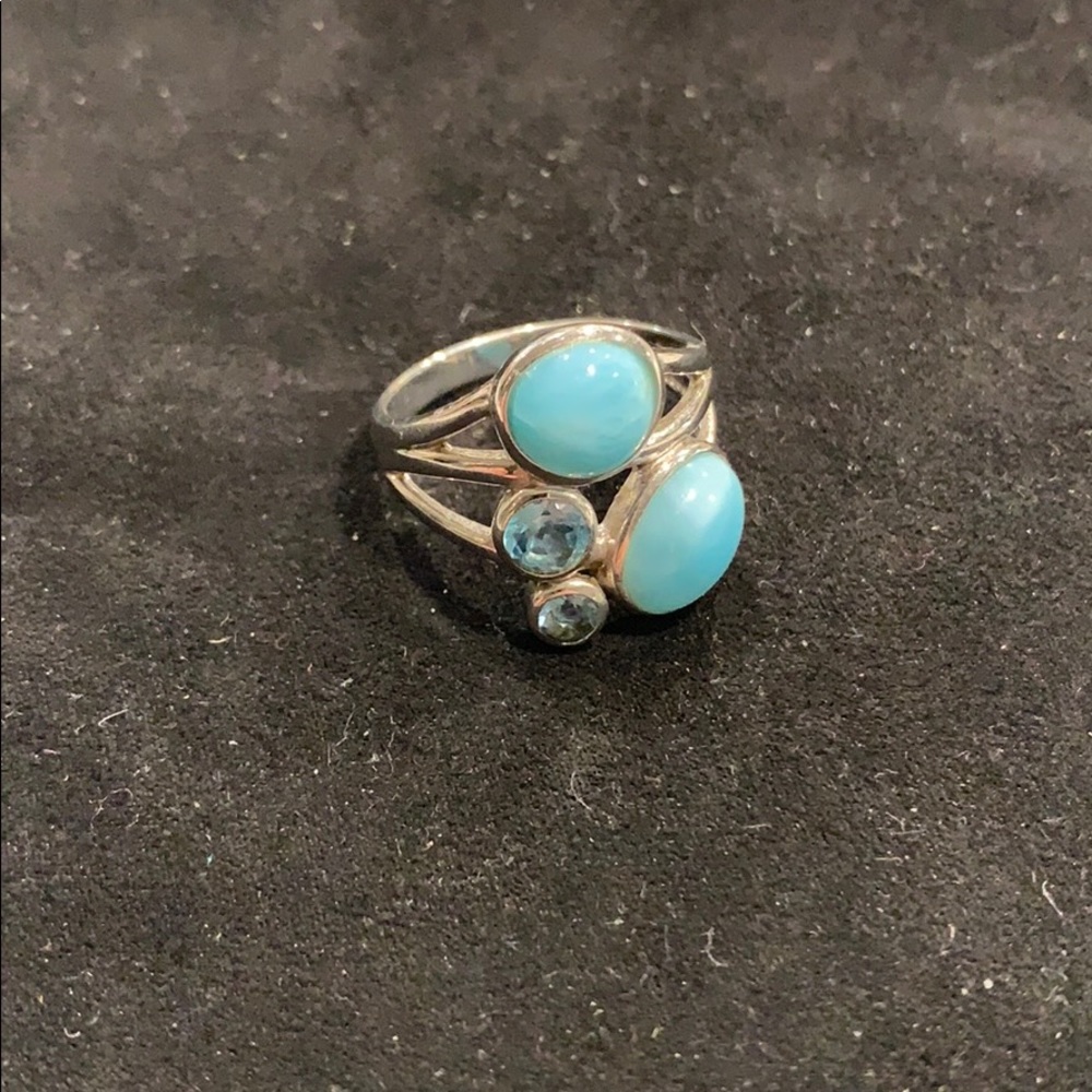 Blue gem stone silver ring